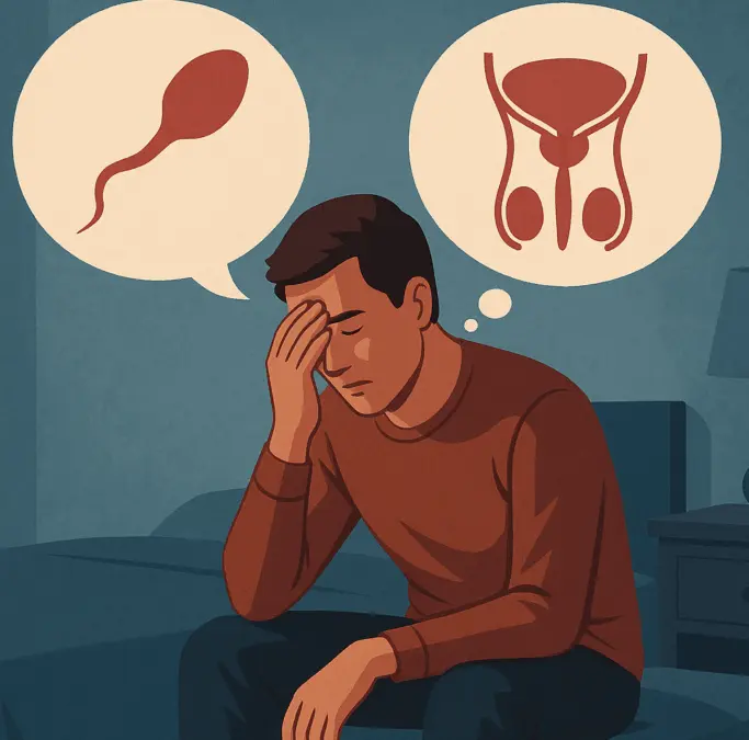Illustration of emotional stress related to male infertility and reproductive health